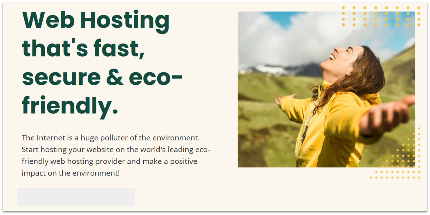 GreenGeeks' web hosting page showing a description of its service