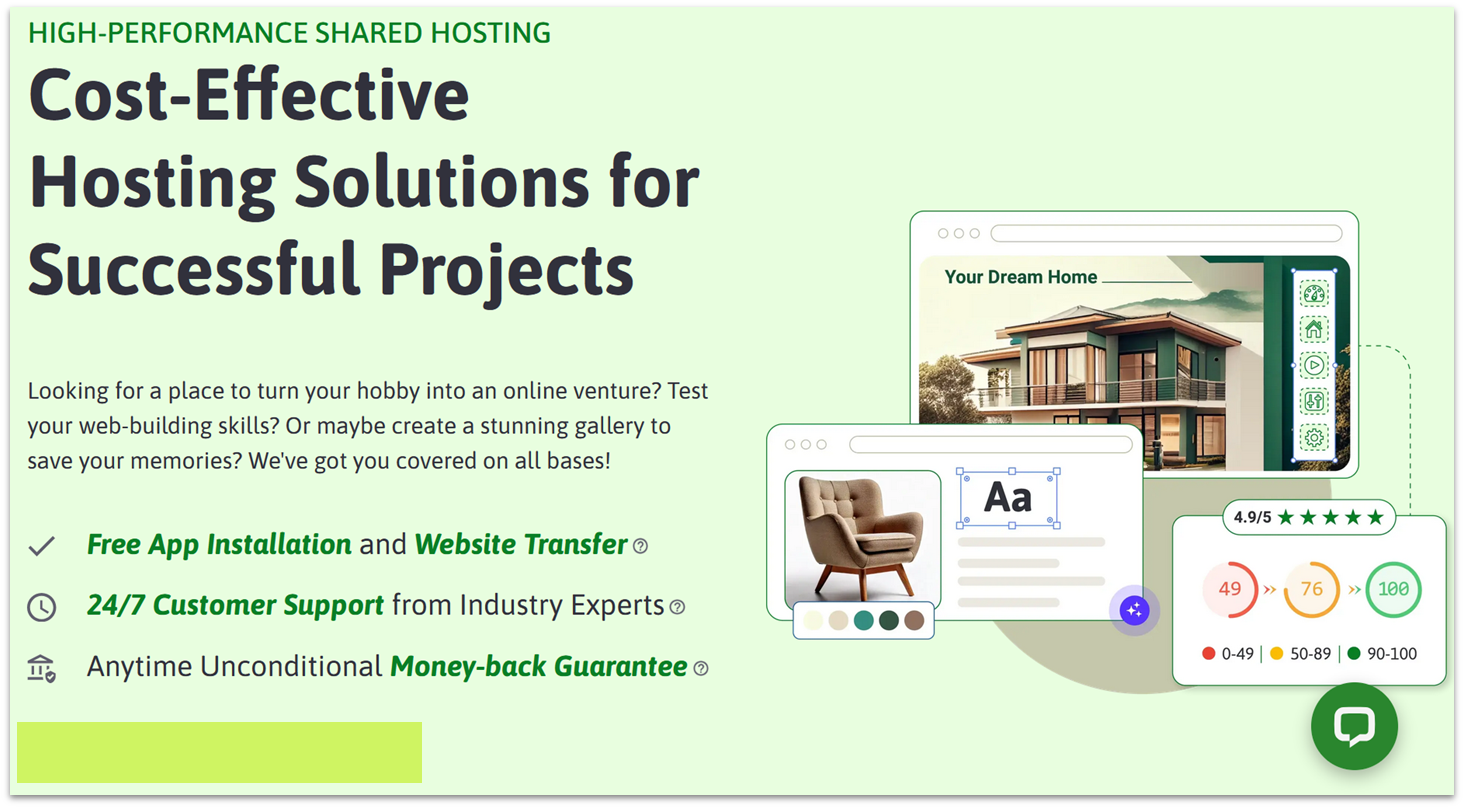 ScalaHosting shared hosting page showing a list of included features