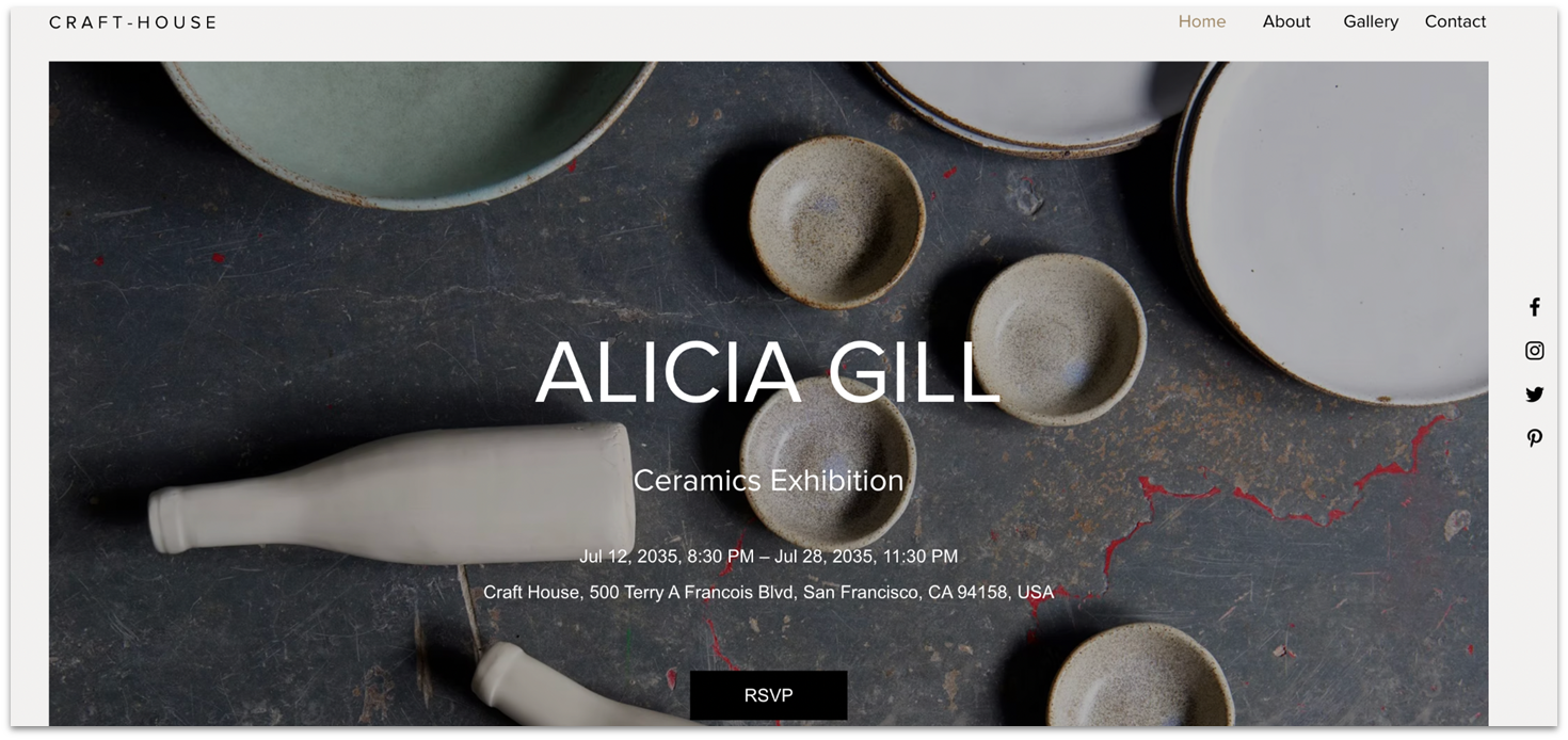 Wix's Craft House template homepage
