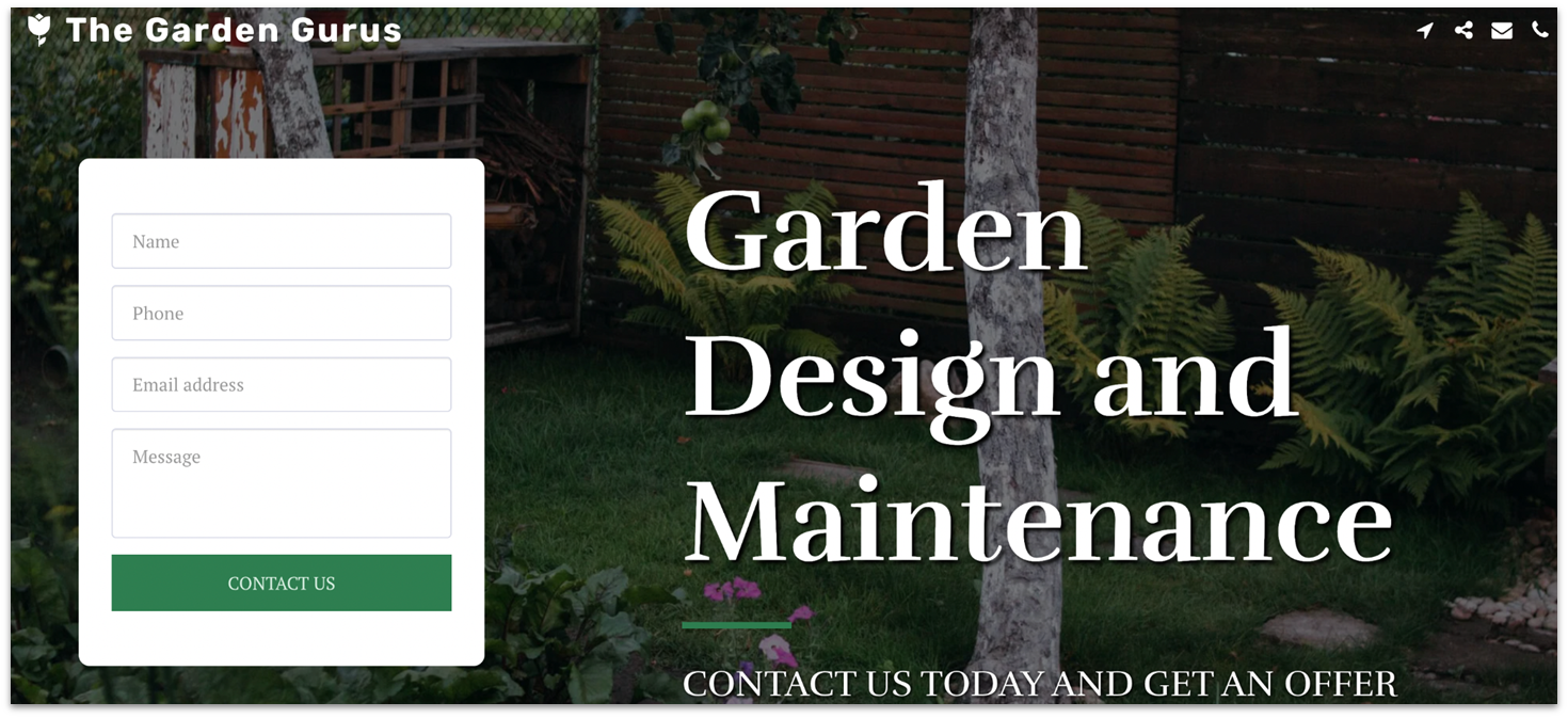 SITE123's Garden Gurus template homepage