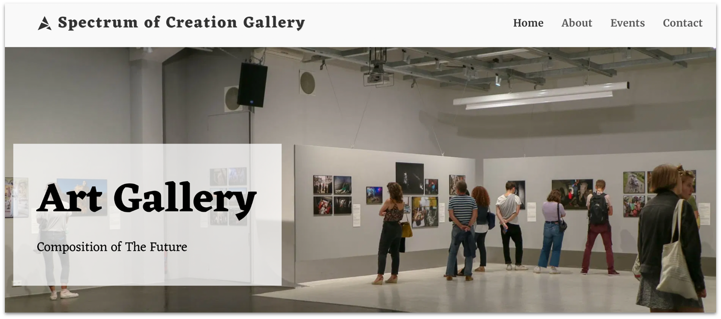 SITE123's art gallery template homepage