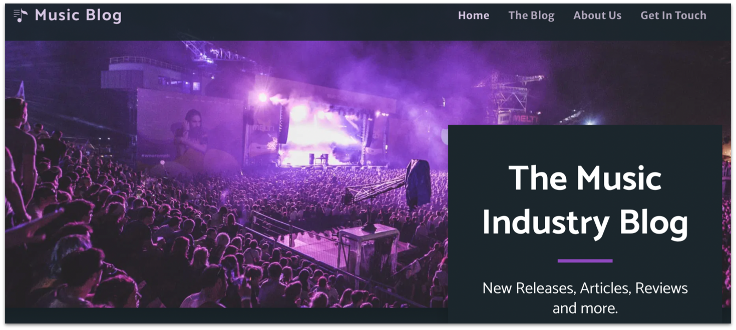 SITE123's Music Blog template homepage