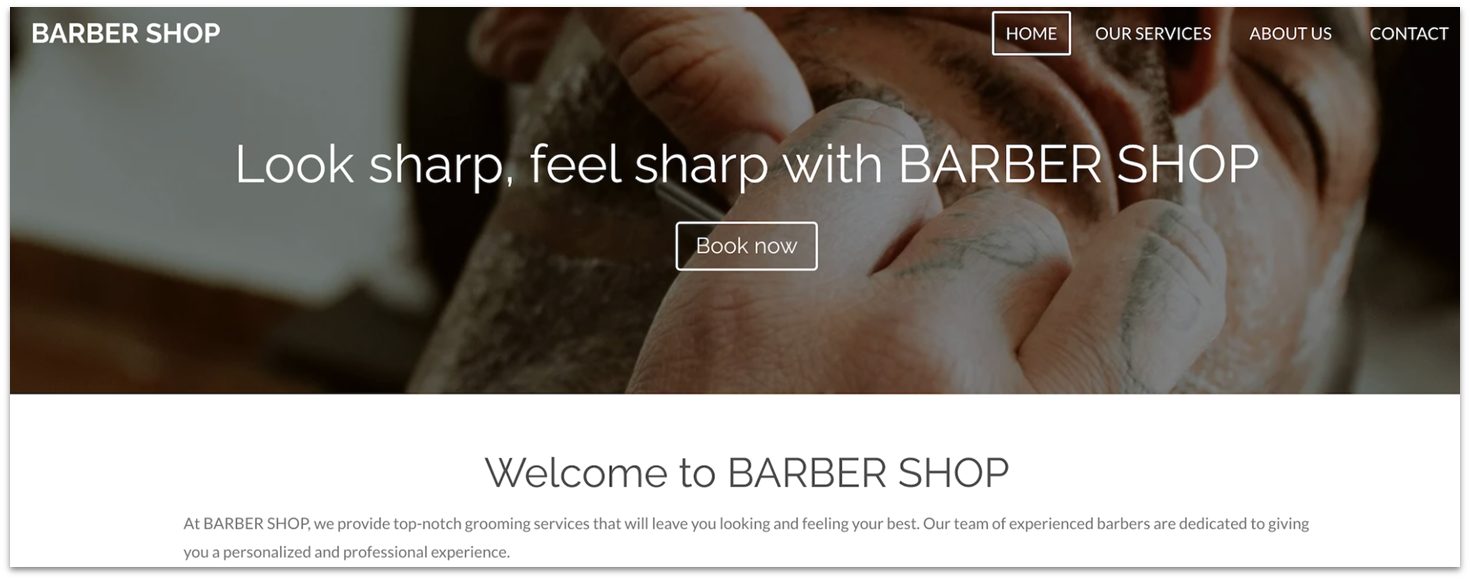 Webador's Barber template homepage