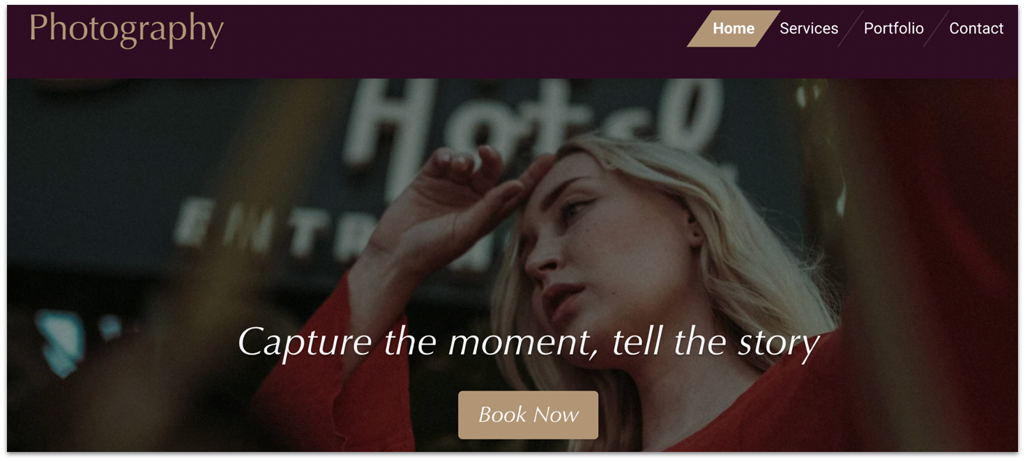 Webador's Photography template homepage
