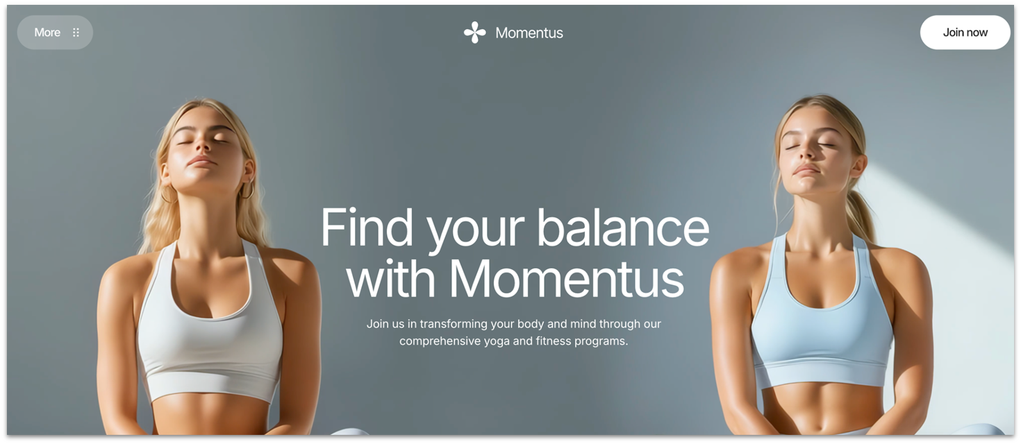 Webflow's Momentous template homepage
