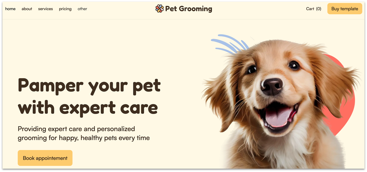 Webflow's Pet Grooming template homepage