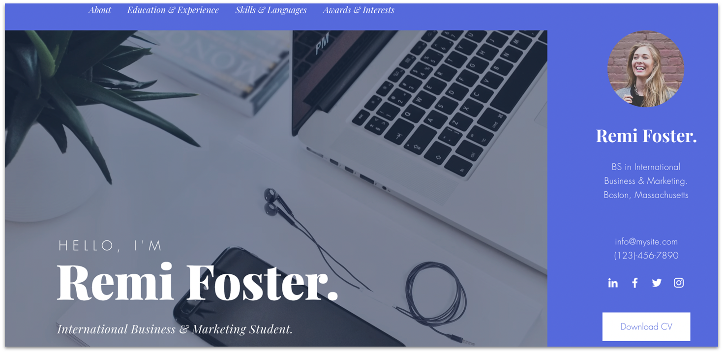 Wix's Remi Foster template homepage