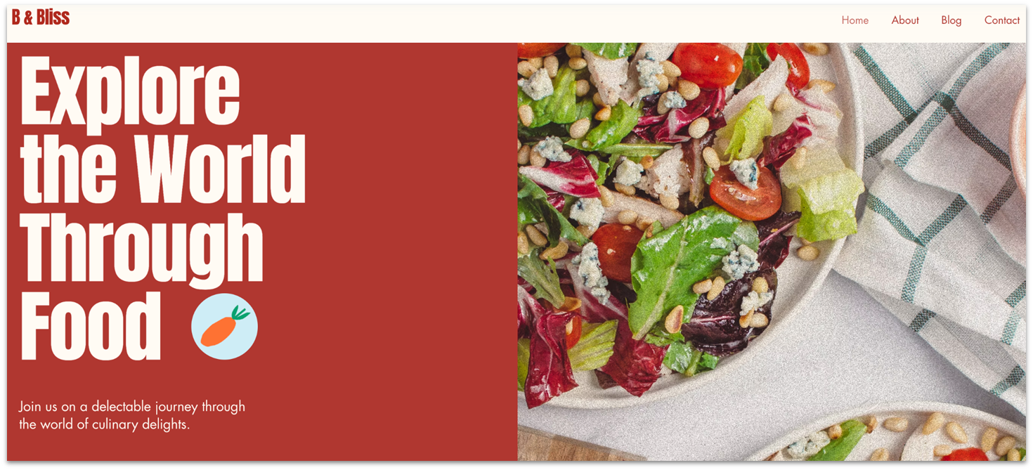 Homepage of Wix's food blog template