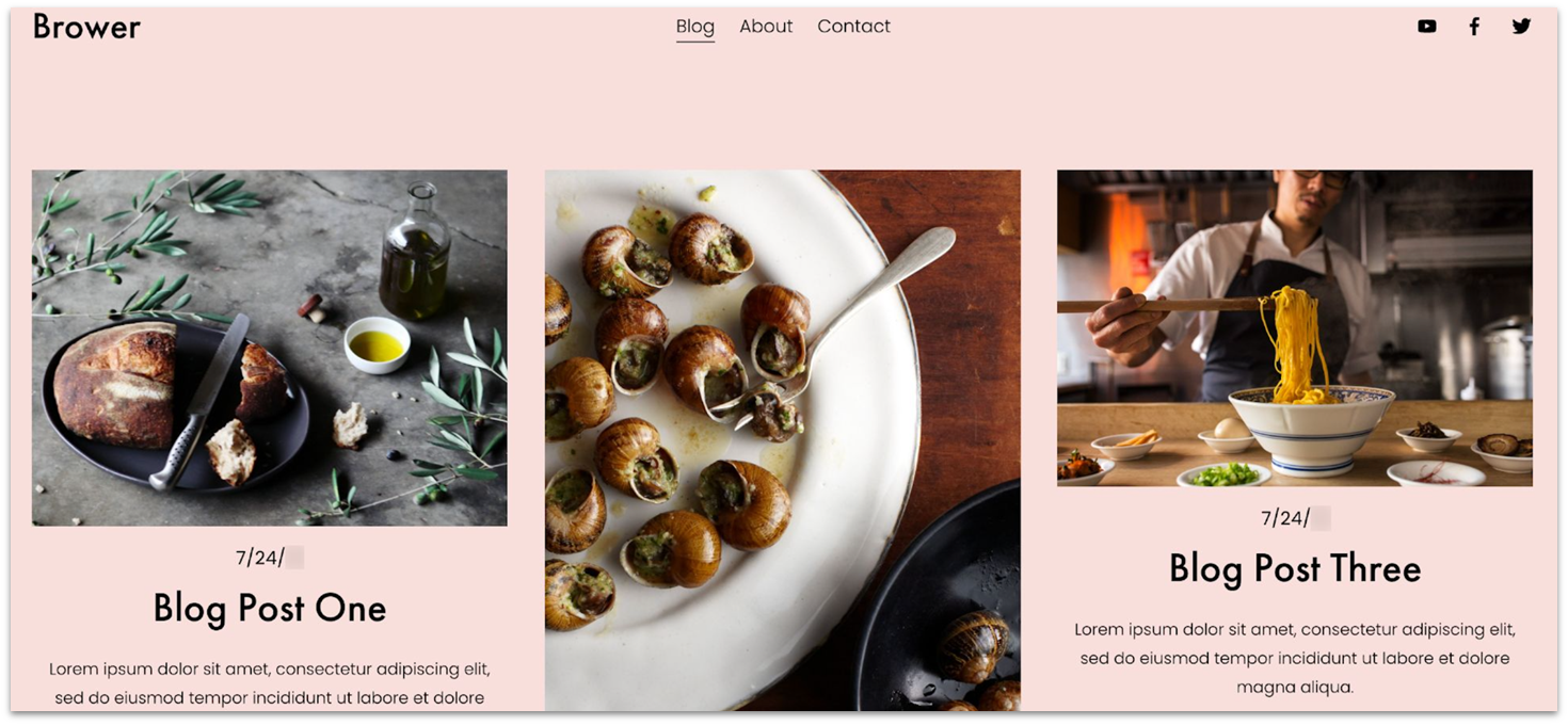 Homepage of Squarespace's food blog template