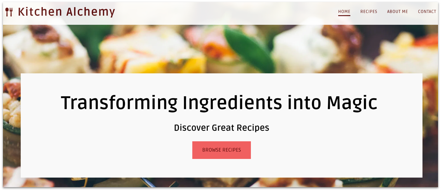 Homepage of SITE123's food blog template