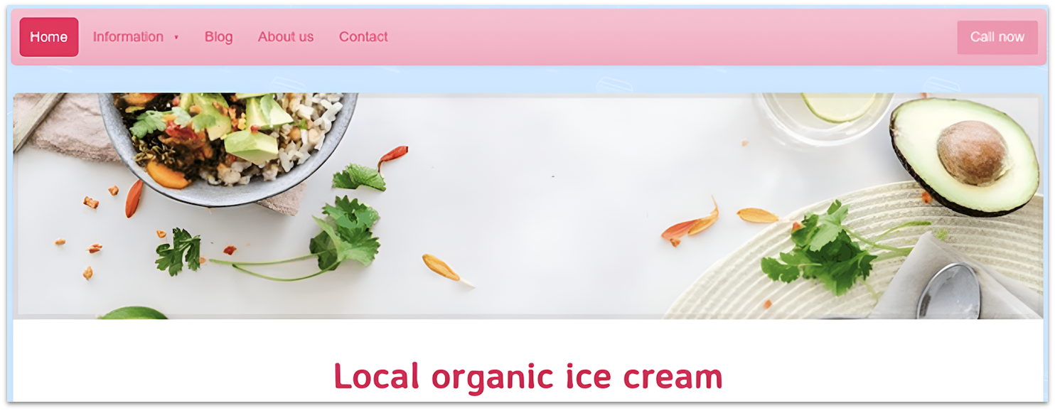 Homepage of Webador's food blog template