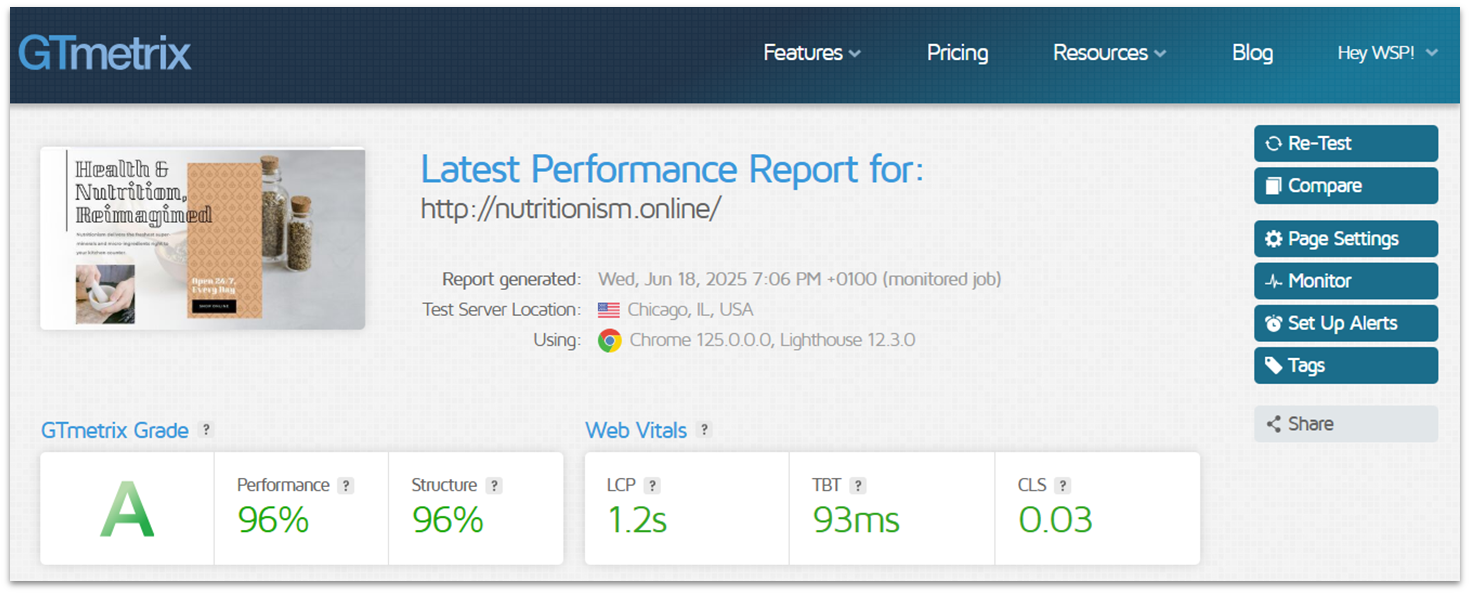 GTmetrix overall score