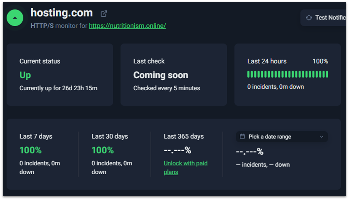 UptimeRobot results for hosting.com