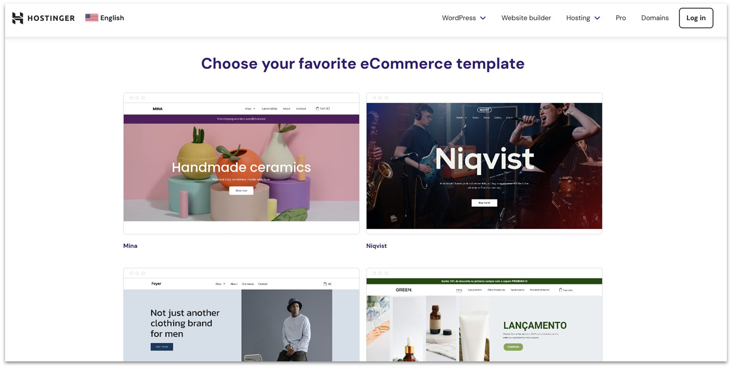 Hostinger Website Builder e-commerce Templates landing page