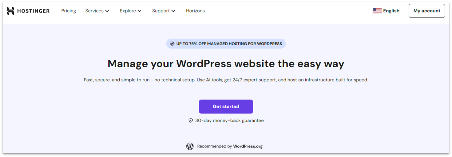 Hostinger WordPress hosting landing page