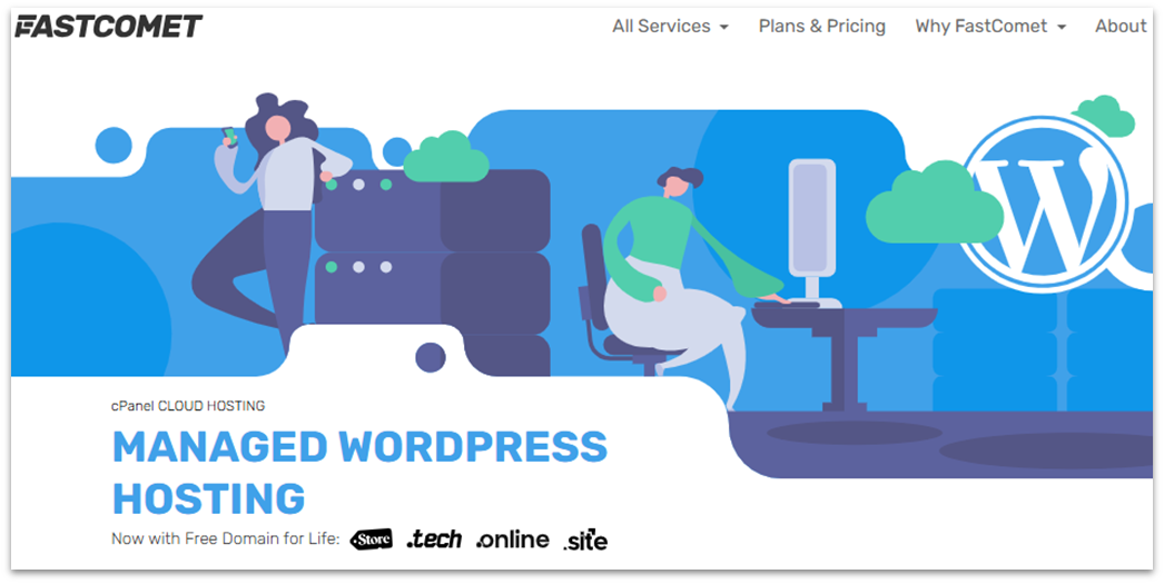 FastComet managed WordPress hosting landing page
