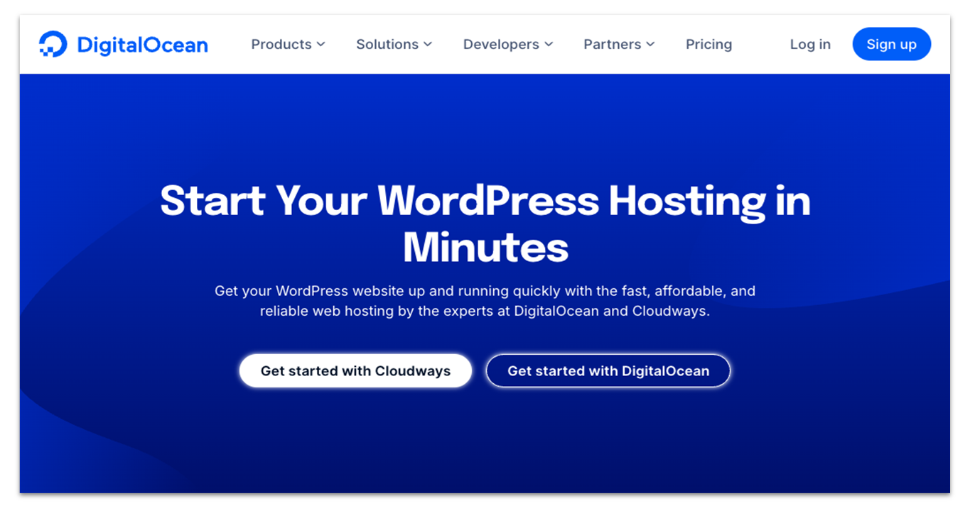 DigitalOcean WordPress hosting landing page