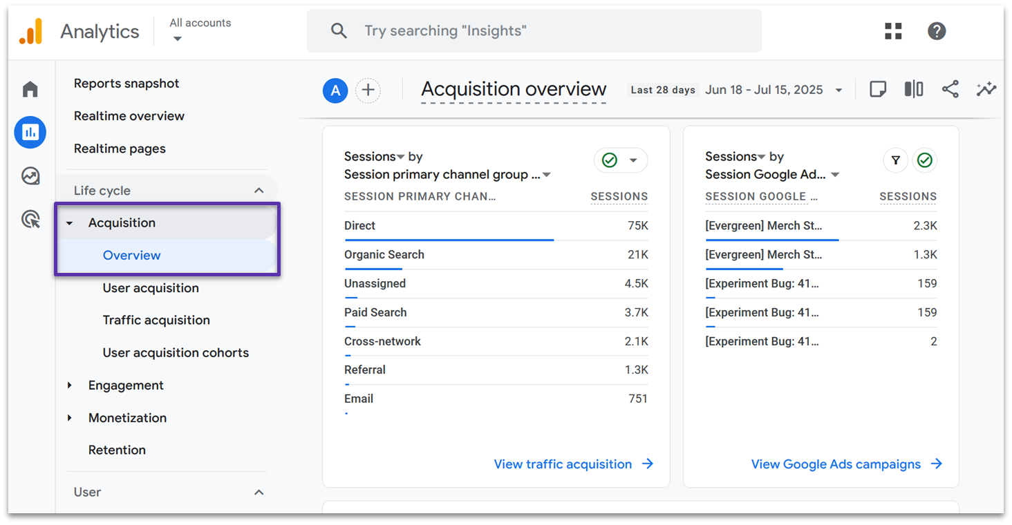 GA4 acquisition overview reports