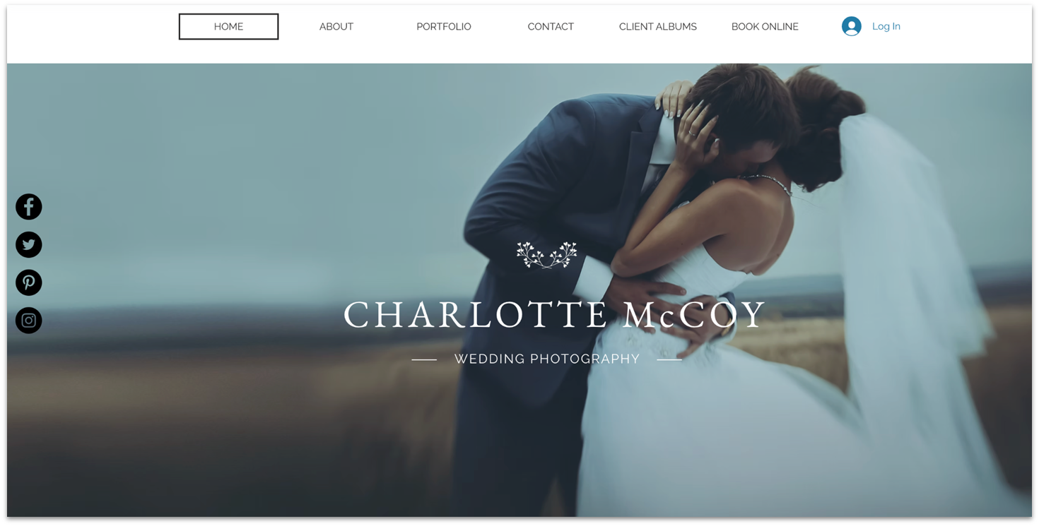 Wix's wedding photography template homepage