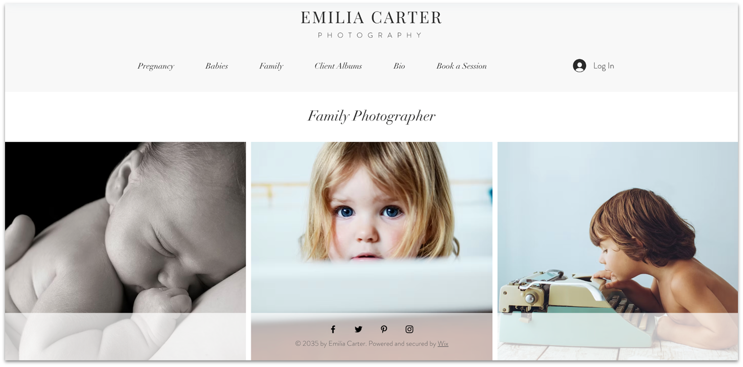 Wix's family photography template homepage