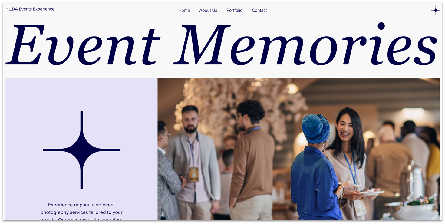 Wix's event photography template homepage