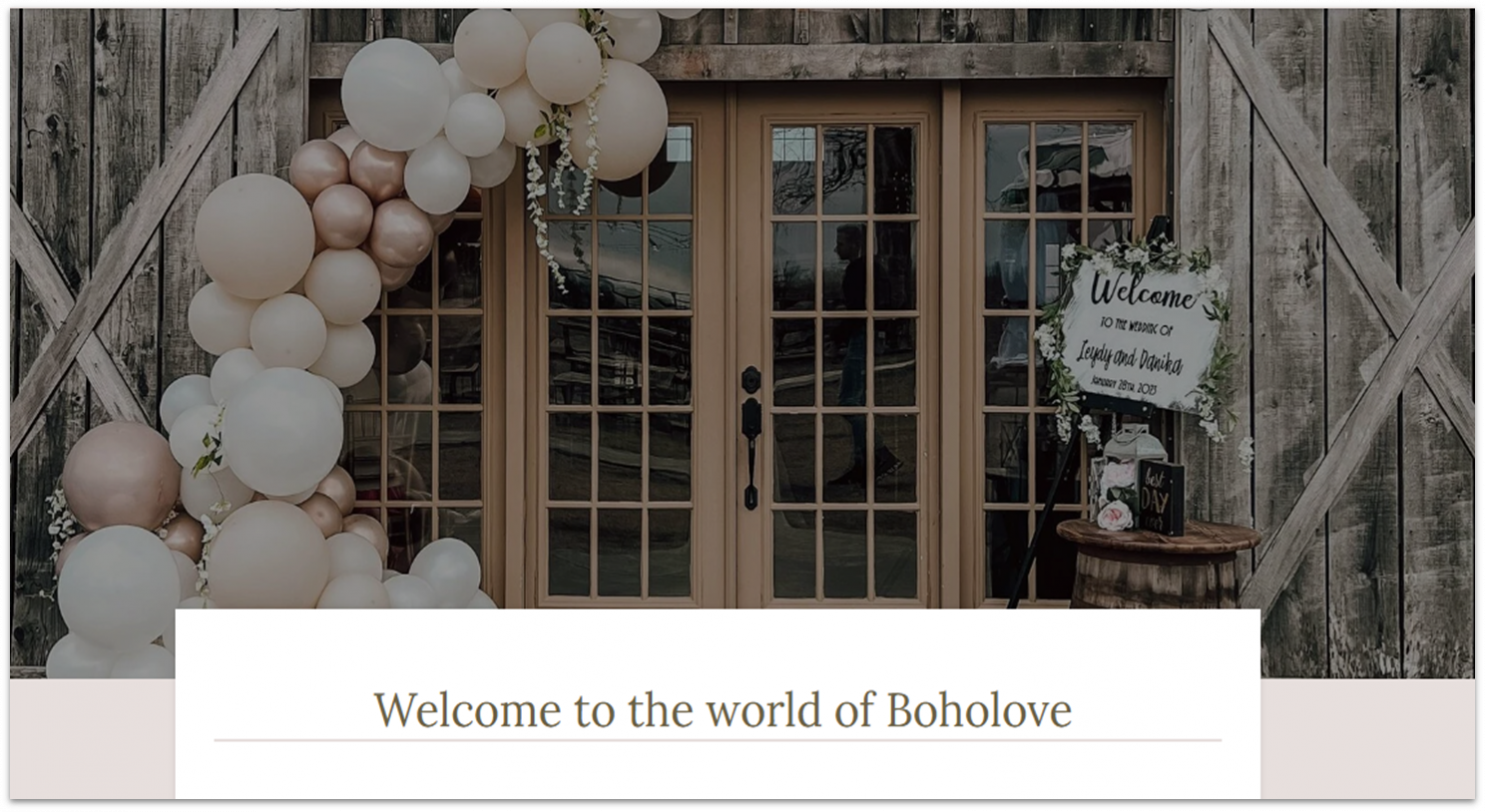 Homepage of a wedding website example made with Webador.