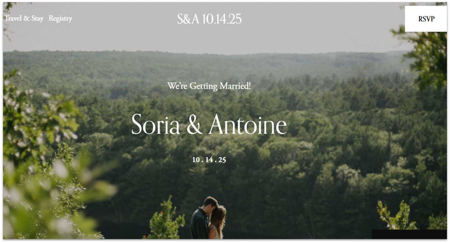 Squarespace wedding template homepage showing a full-screen image.