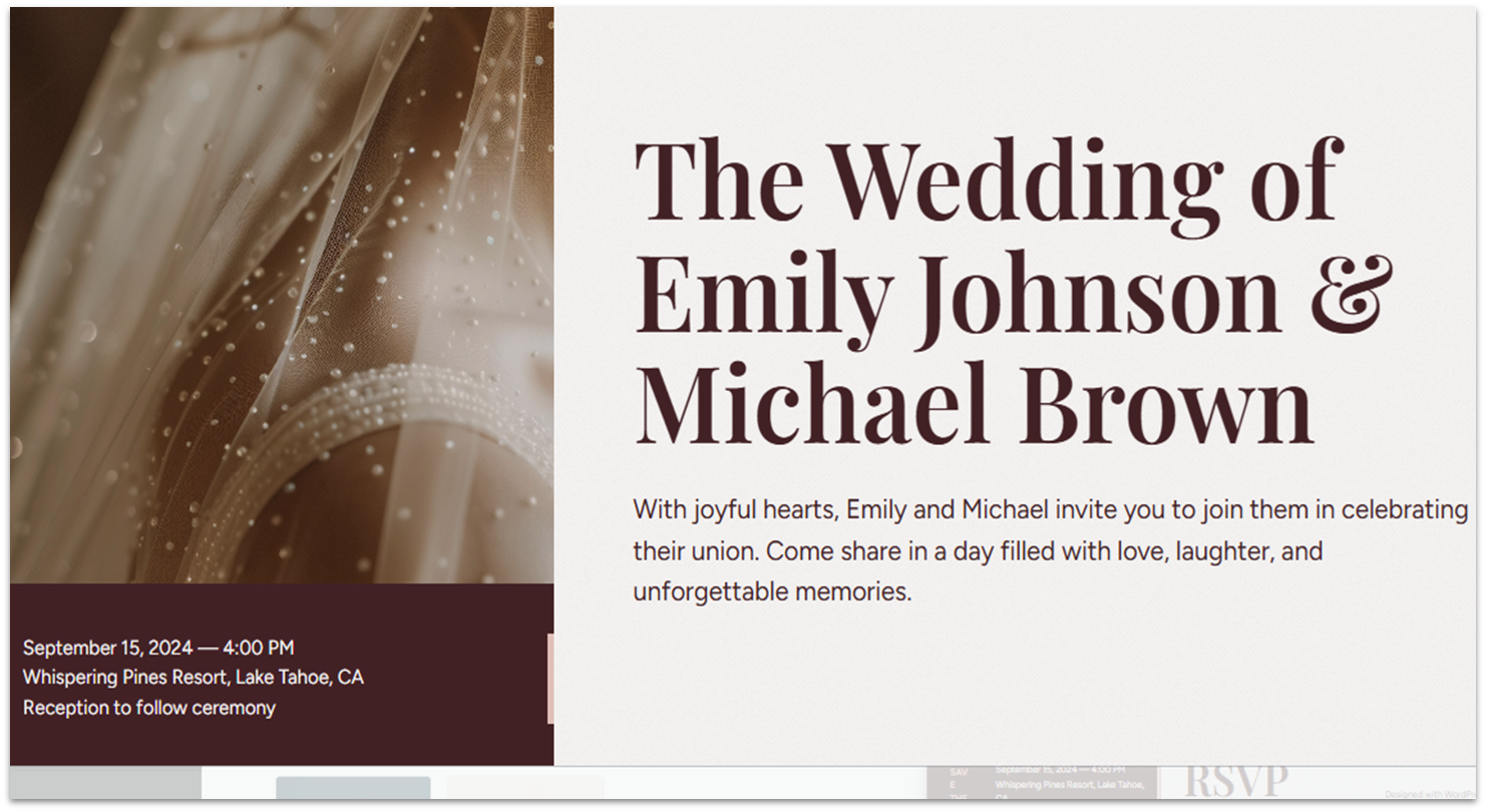 WordPress.com wedding theme homepage.