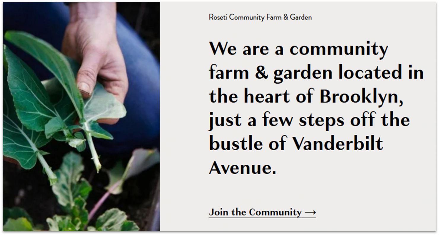 Homepage of a Squarespace template for community websites.