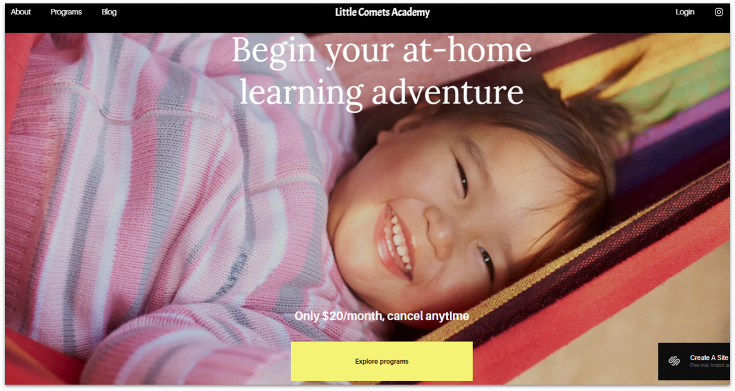 Homepage of a Squarespace template for online learning.