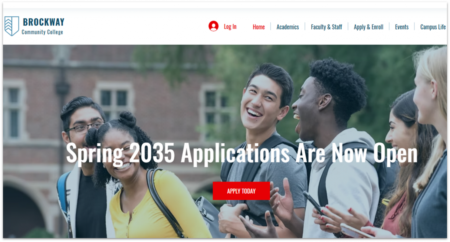 Homepage of a Wix template for college sites.