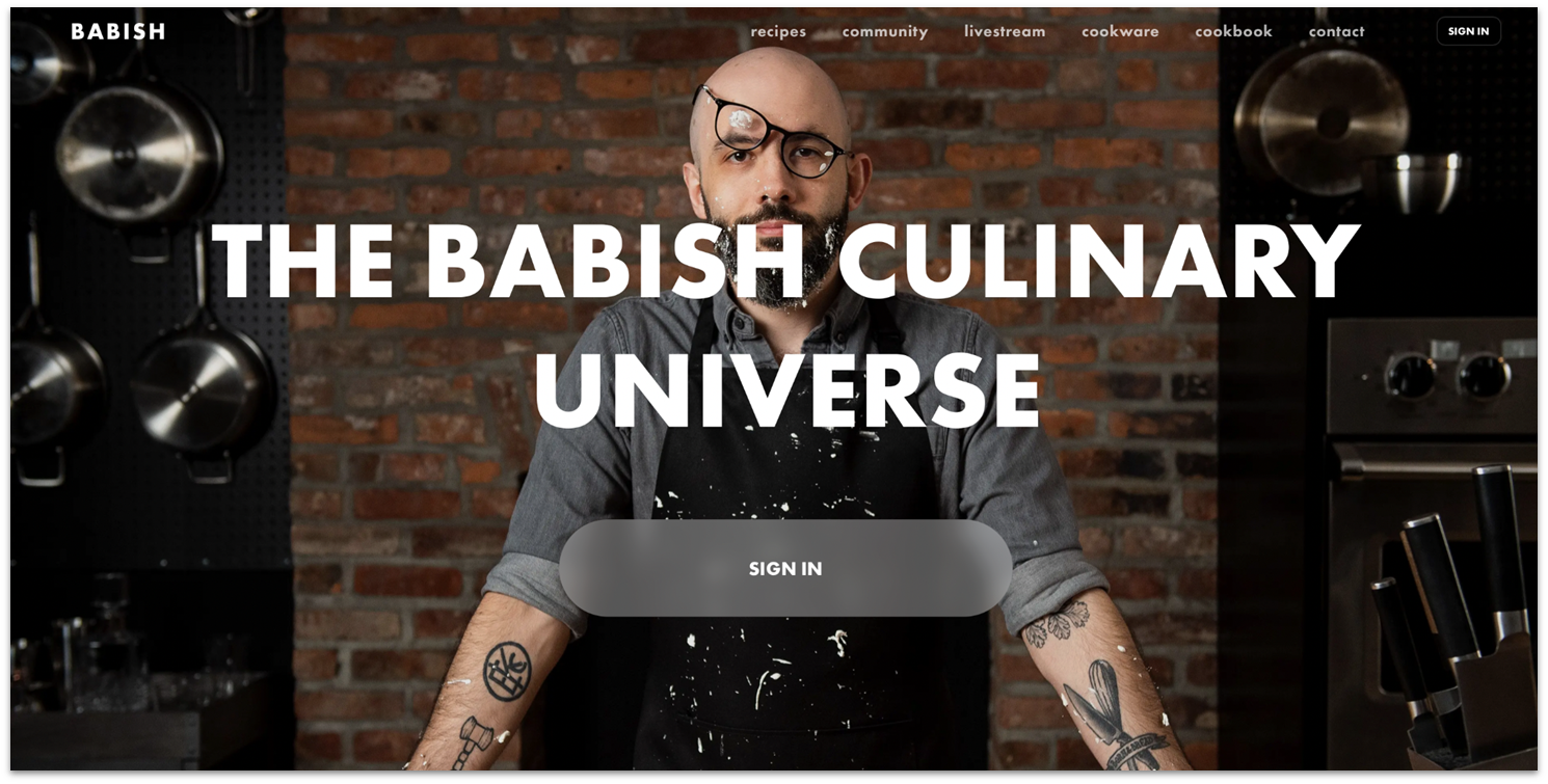 Squarespace The Babish Culinary Universe food blog homepage.