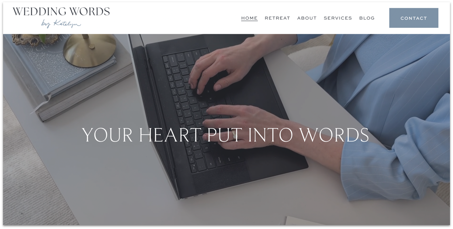 Squarespace Wedding Words professional site with blog for brand building.