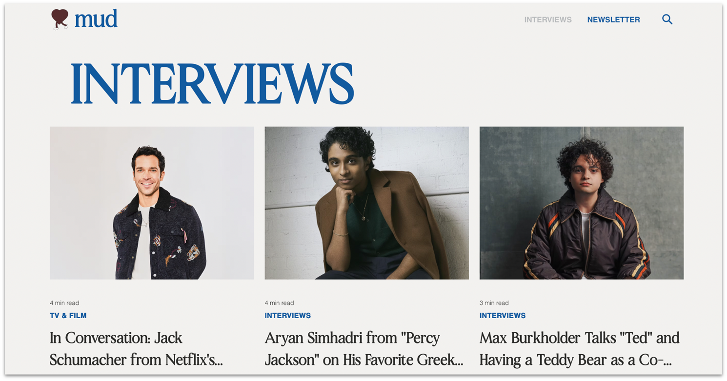 Wix Mud Magazine digital news blog celebrity interview posts.