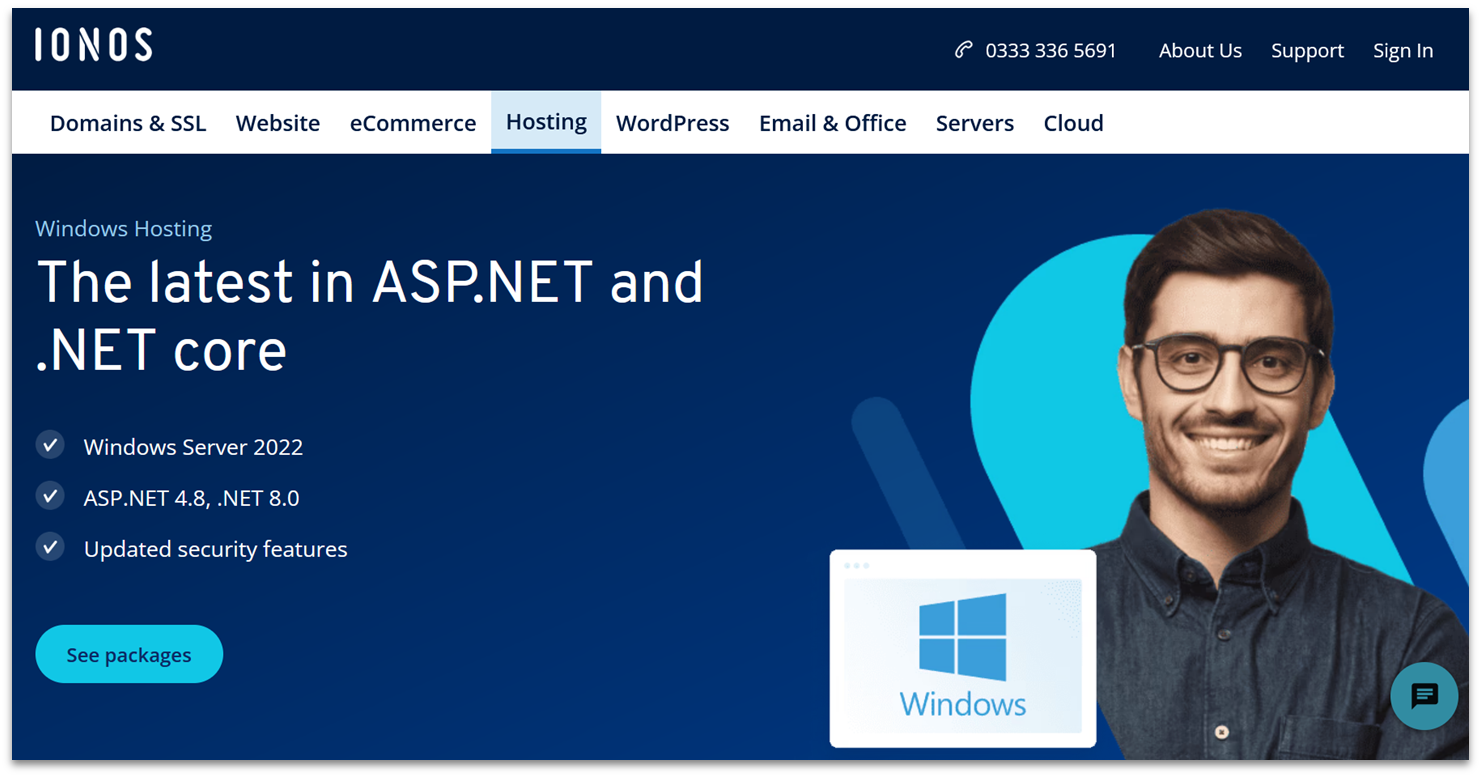 IONOS Windows hosting plans with ASP.NET and .NET core features