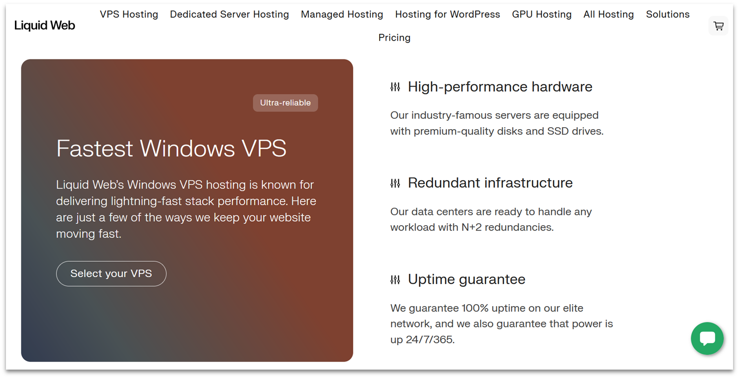 Liquid Web Windows VPS hosting landing page