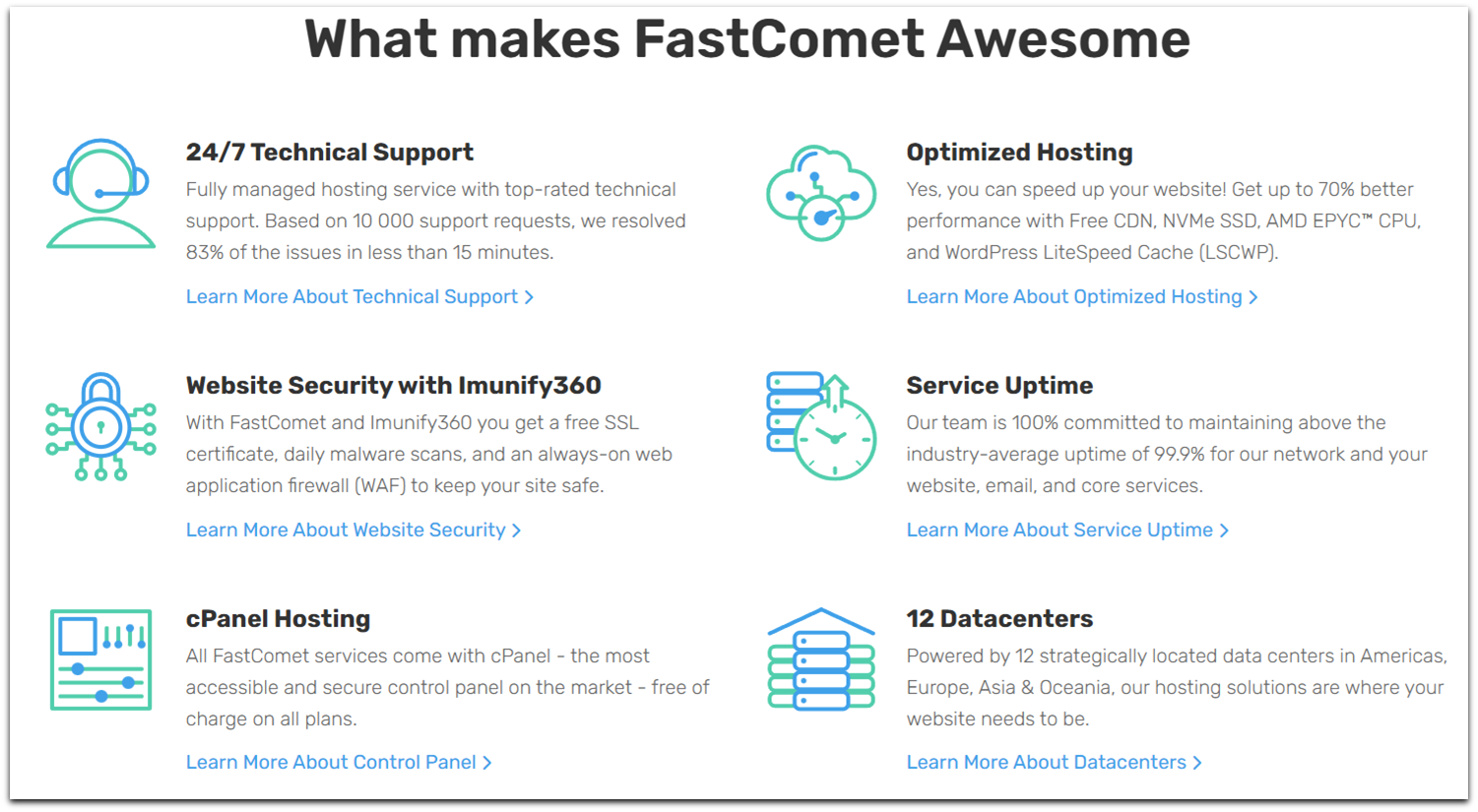 Outstanding features on FastComet shared hosting plans
