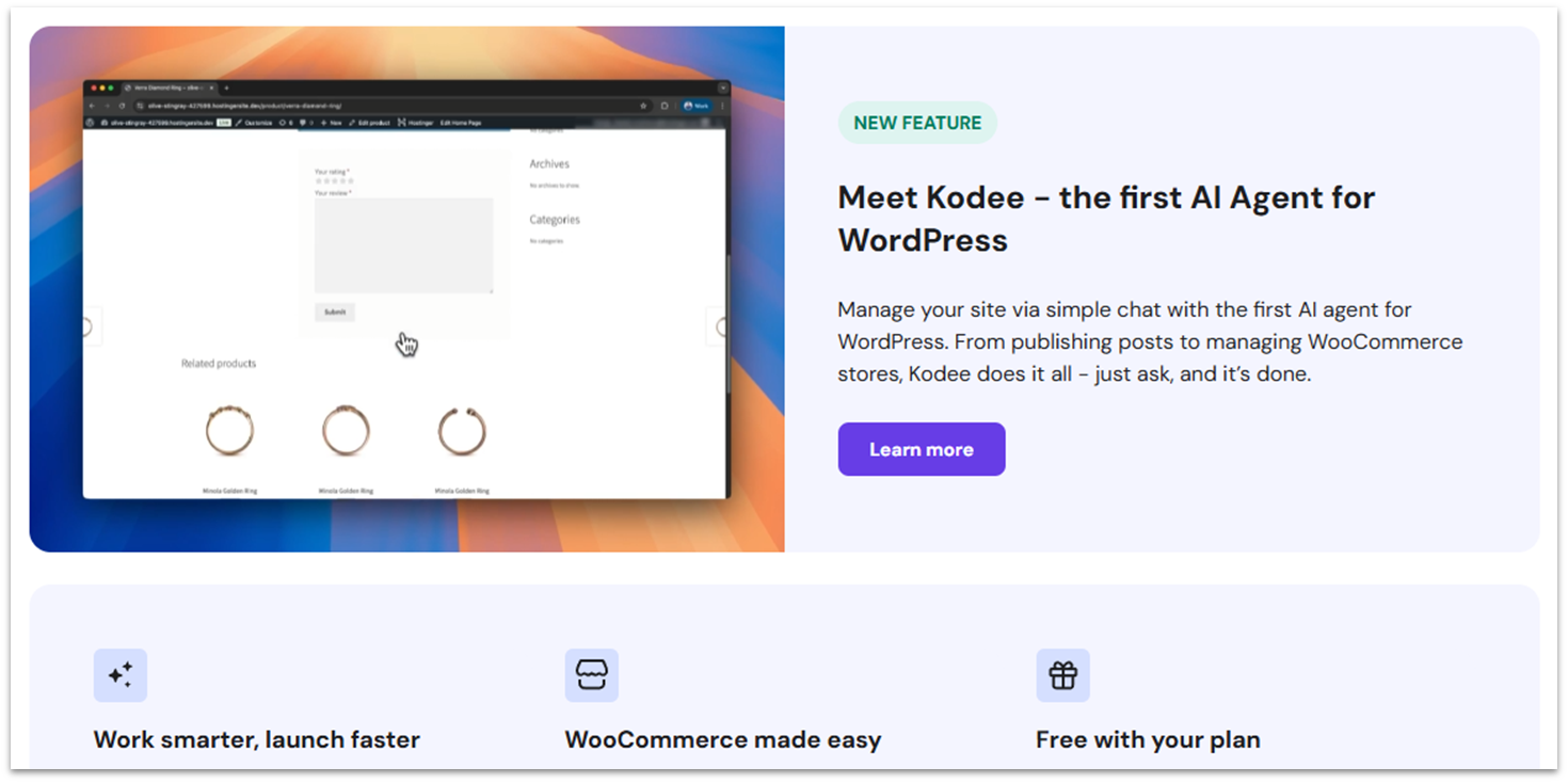 Description and feature list covering Hostinger's Kodee.