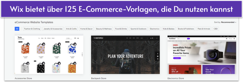 Some e-commerce templates from Wix's library