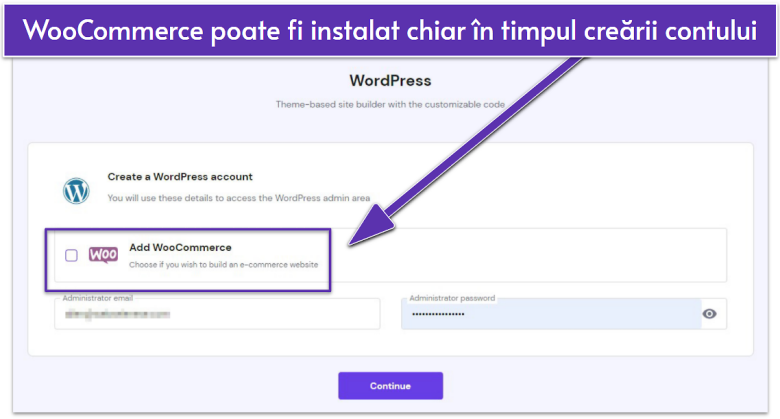 Screenshot of Hostinger's WordPress auto-installation setup screen.