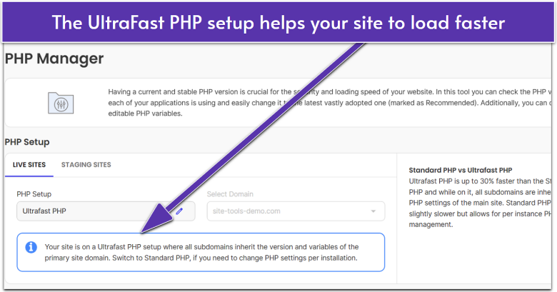 SiteGround's UltraFast PHP is easy to setup within your dashboard.
