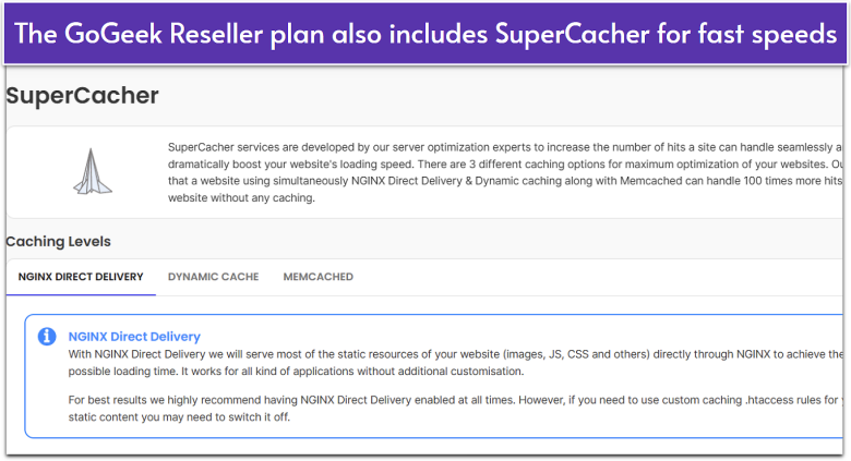 SiteGround's SuperCacher includes NGINX, dynamic cache, and Memcached to lower site load time.