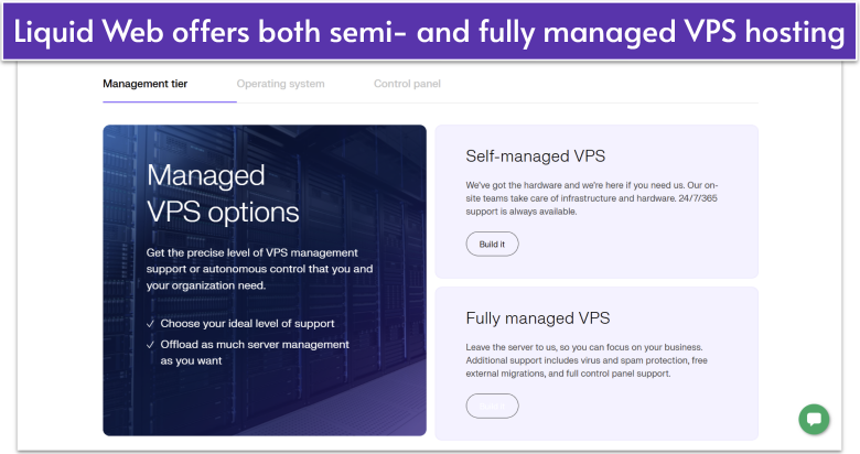 Liquid Web managed VPS overview with semi-managed and fully managed options