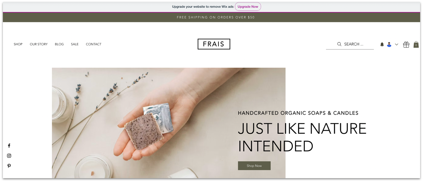 Wix Frais template landing page with top banner ad