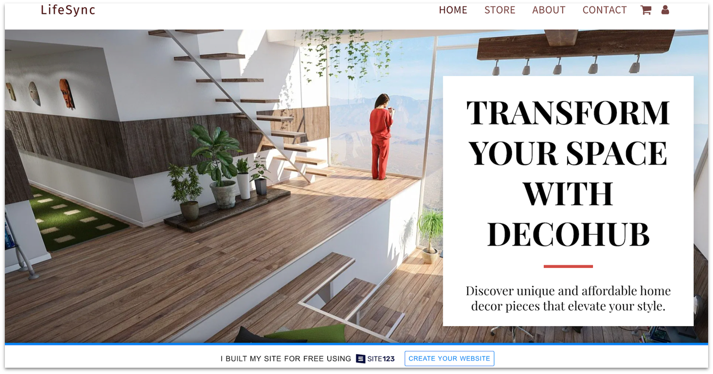 SITE123's LifeSynce template landing page with bottom banner ad