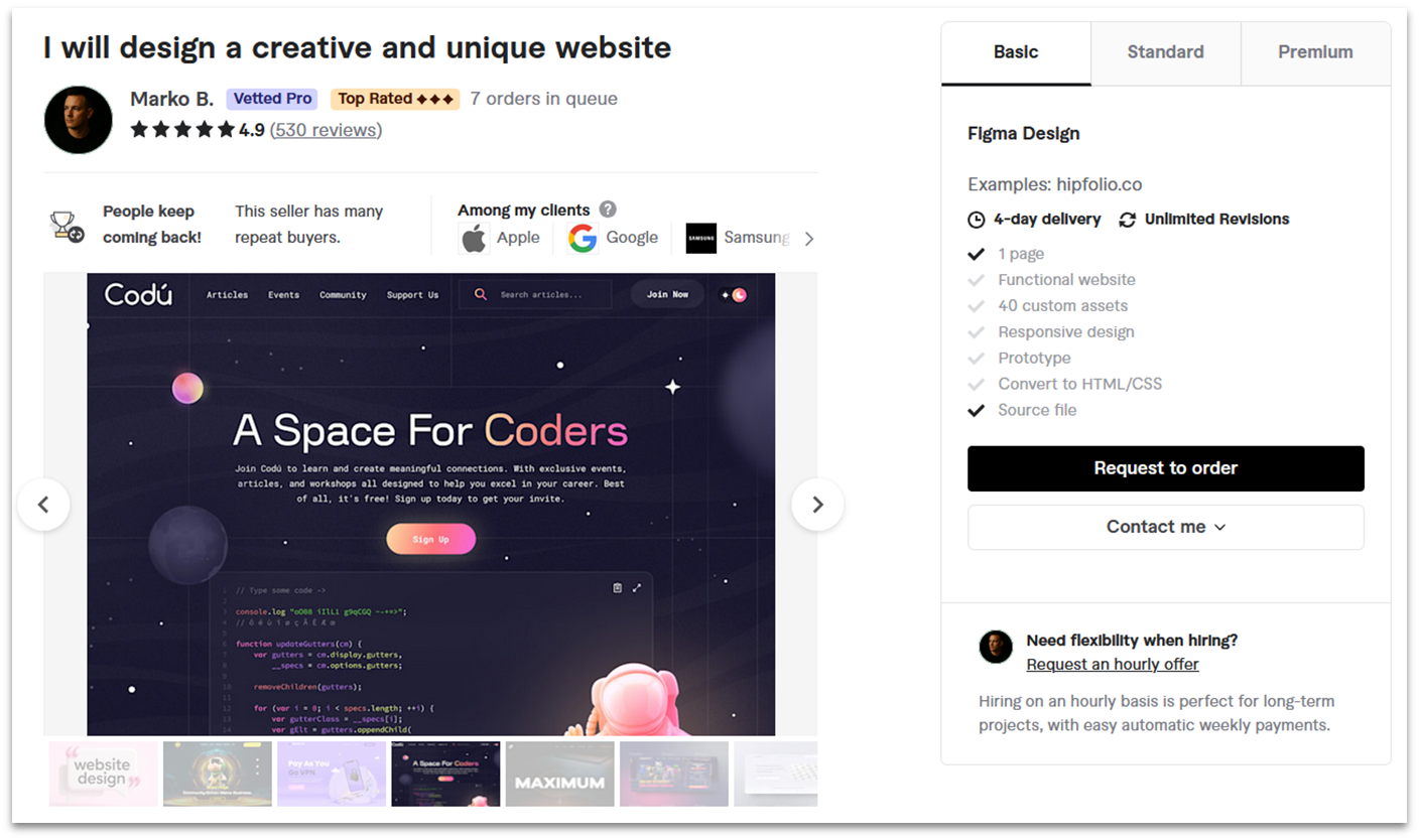 Marko B Fiverr profile web design portfolio