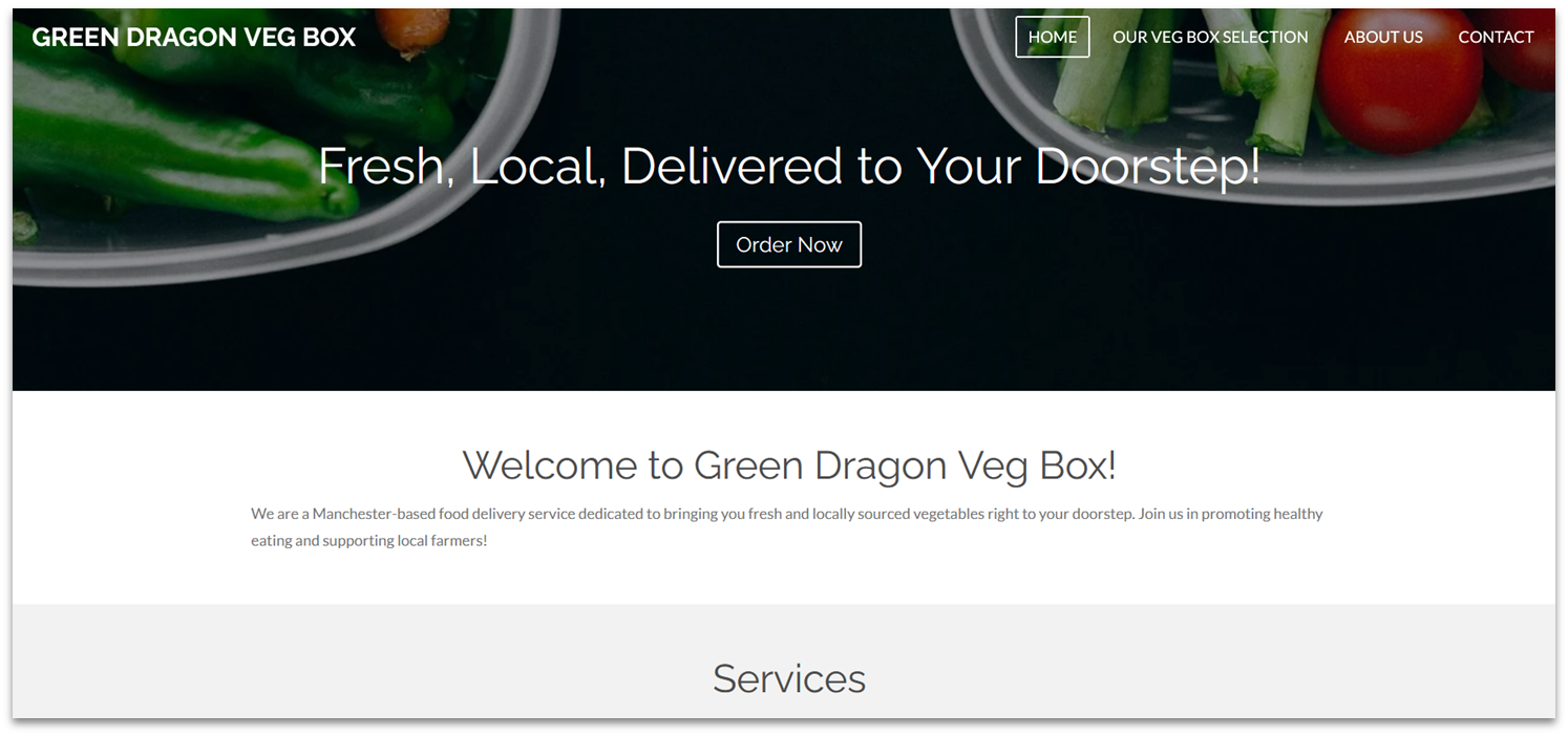 Webador free website example Green Dragon Veg Box landing page