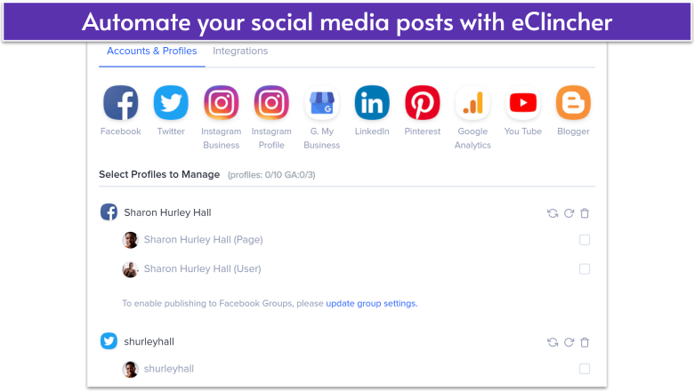 Managing social media profiles through eClincher