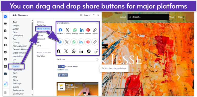 Social share buttons on Wix