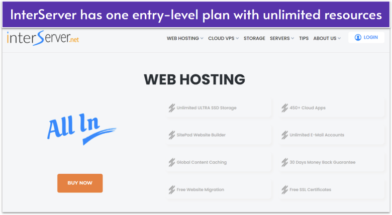 InterServer unlimited web hosting plan.